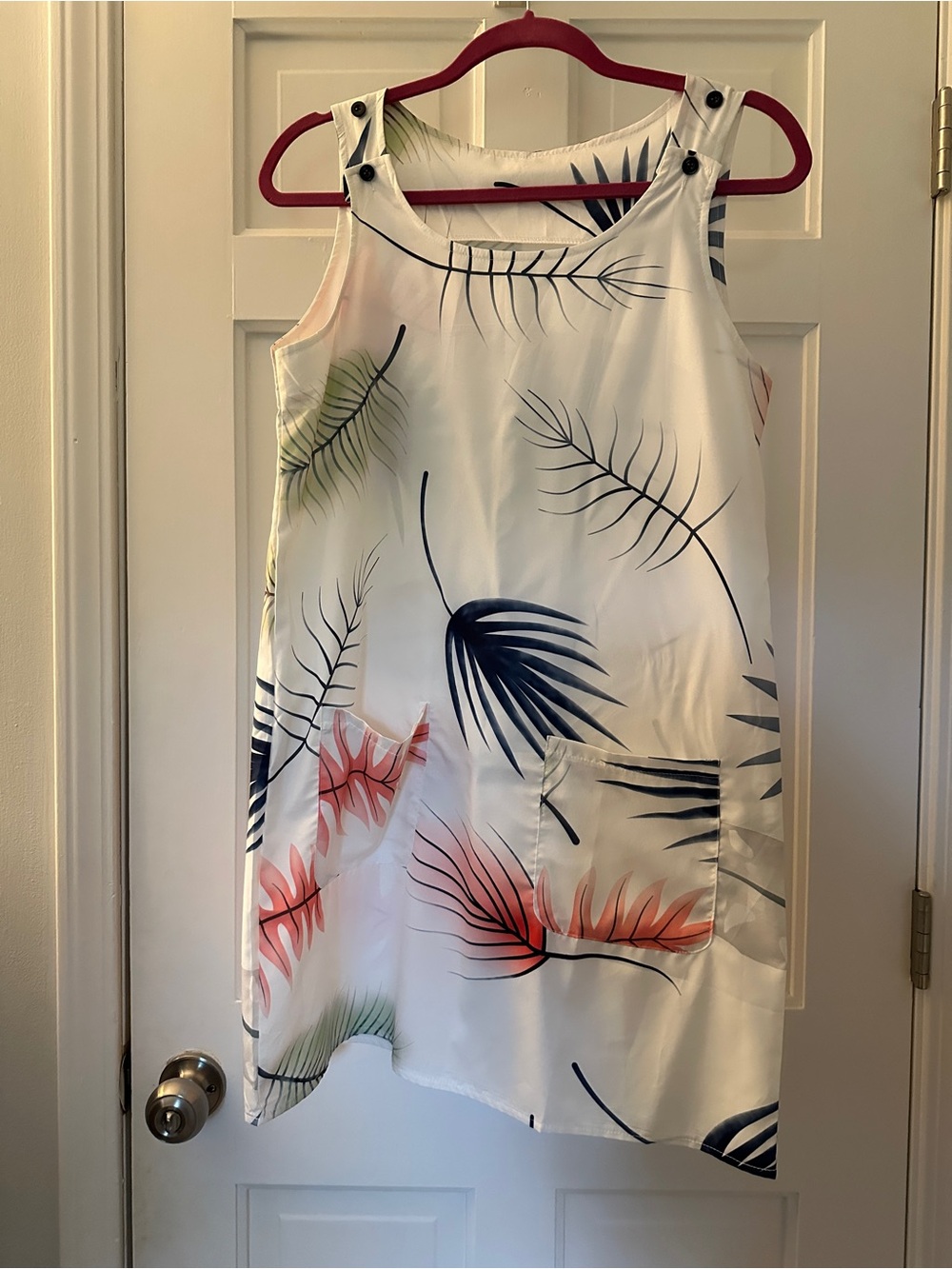 White Tropical Print Sleeveless Shift Dress